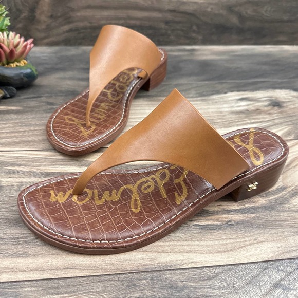 NIB Sam Edelman Jaynee 8.5M Brown Leather Slip On T Strap Thong Sandals - Picture 3 of 11